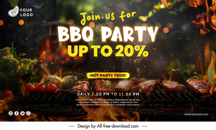 barbecue party banner discount template dark dynamic closeup