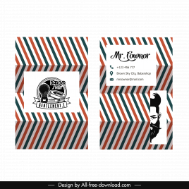 barber shop business card template elegant stripes tools elements