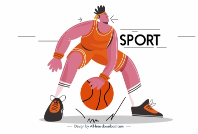 basket ball player icon cartoon character sketch