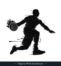basketball player icon dark black silhouette dynamic grunge flat vector design