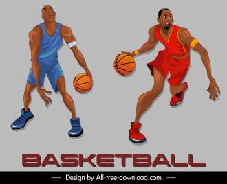 basketball player icons cartoon characters dynamic design