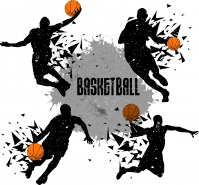 basketball player icons silhouette explosive design