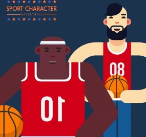 basketball players icons male cartoon characters