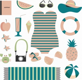 beach design elements personal accessories icons