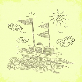 beach drawing handdrawn design wave boat sun icons