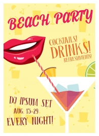 beach party banner design with mouth drinking cocktail