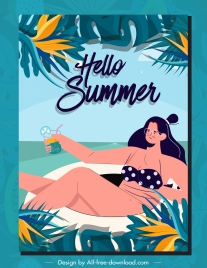 beach summer poster bikini girl sketch classic cartoon design
