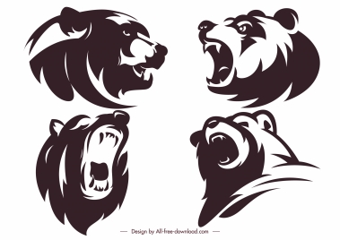 bear head icons emotional sketch silhouette handdrawn design