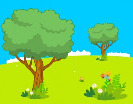 beautiful cartoon landscape with tree and flower