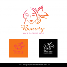 beauty logo template handdrawn lady face butterfly