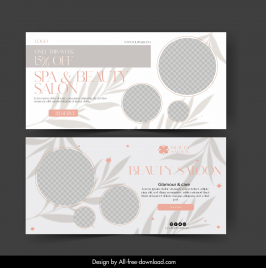 beauty salon banner template flat checkered circle leaf classic