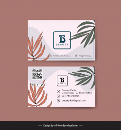 beauty salon business card template flat retro leaves