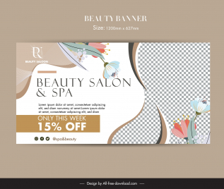 beauty spa banner template elegant checkered curves flowers