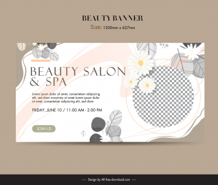 beauty spa salon banner template flat elegant leaf flora checkered