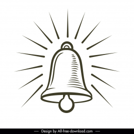 bell icon dynamic rays black white flat sketch
