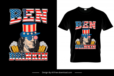 ben drinkin tshirt template usa flag elements man portrait beer glass sketch