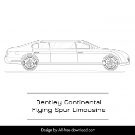 bentley continental flying spur limousine 2022 advertising banner side view outline flat handdrawn