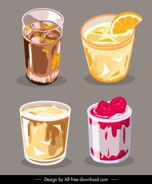 beverages icons tasty sketch colored classic