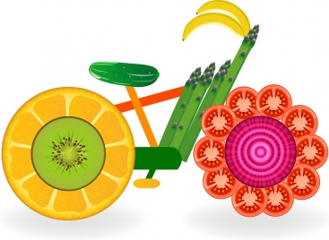 bicycle icon colorful fruit components ornament