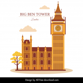 big ben tower advertising banner elegant flat classical sketch