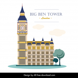 big ben tower landmark icon flat classical sketch