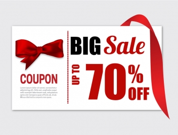 big sale coupon banner with red knot ribbon
