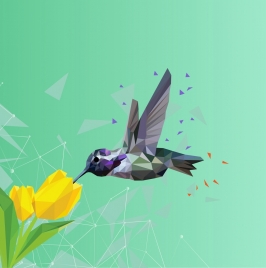 bird and flower background colored polygon decoration