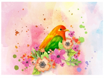 bird and flower watercolor picture
