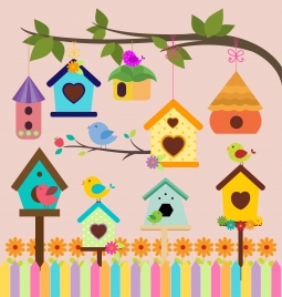 bird houses decoration background with colorful style