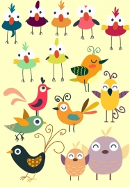 bird icons collection cute colored design