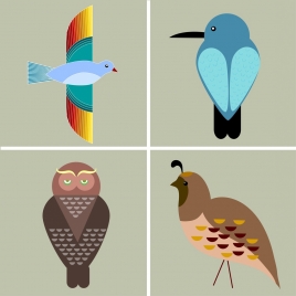 bird icons collection various flat colored types