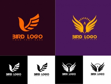 bird logo sets wings decoration various sketch