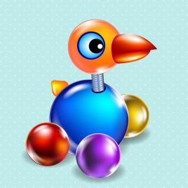 bird toy icon 3d shiny multicolored design