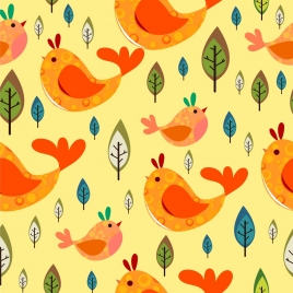 birds and leaves pattern colorful flat repeating design