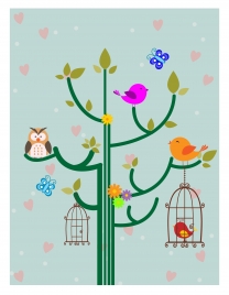 birds backdrop design with cute cartoon style