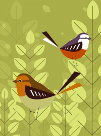 birds background sparrow icon multicolored flat decor