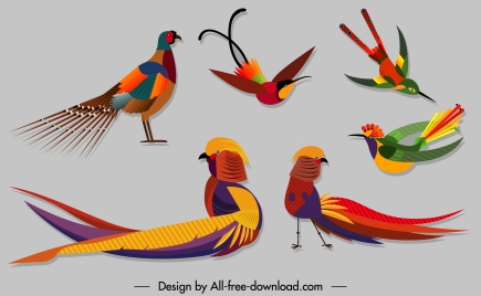 birds species icons colorful sketch modern design