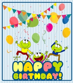 birthday banner cute green frog stylization