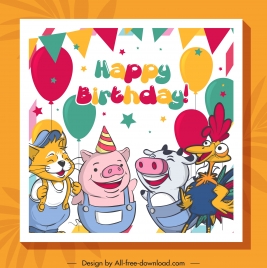 birthday banner funny stylized animals friends sketch