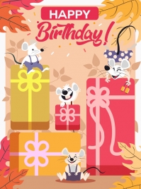 birthday banner joyful mice gifts icons stylized design