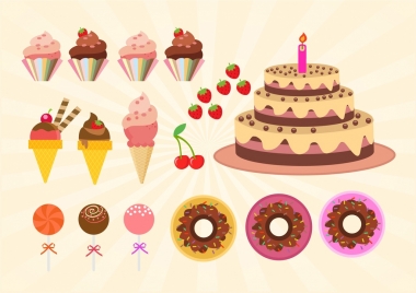birthday cakes design elements colorful sweet icons