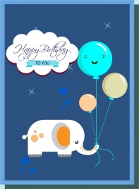birthday card cover template cartoon elephant balloons decoration