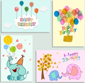 birthday card cover templates balloon elephant icons decor