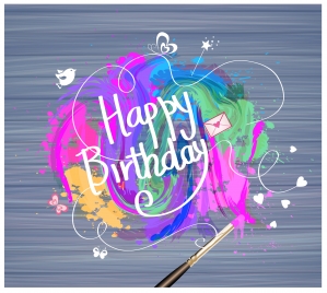 birthday card design with watercolor illustration