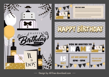 birthday card template elegant dark flat decorative elements