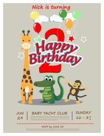 birthday card vector illustration with cute animals