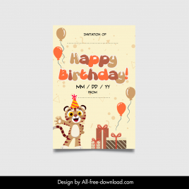 birthday invitation card template cute stylized tiger