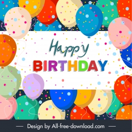 birthday poster template colorful flat balloons confetti decor