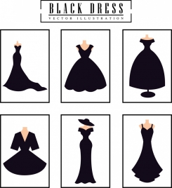 black dresses design collection various flat isolation