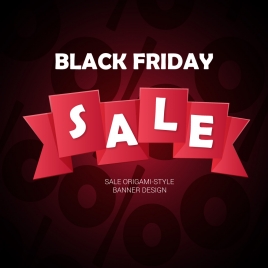 black friday banner with folded ribbon percent background